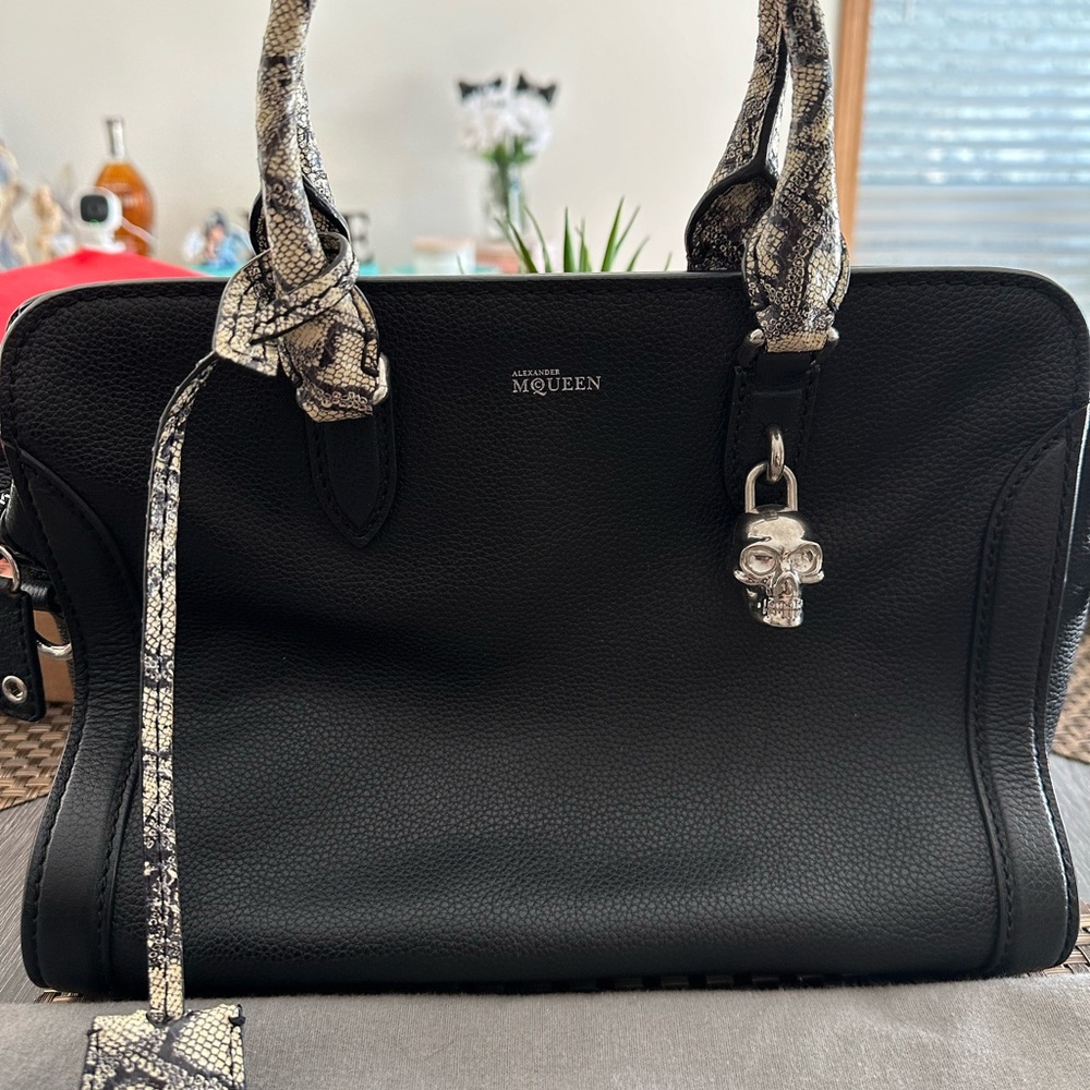 COPY - Alexander McQueen handbag with snakeskin handles & Silver trim